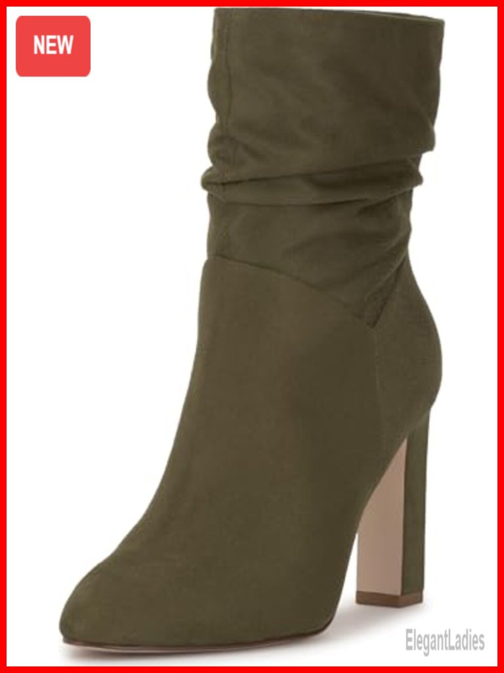 Faux Leather Round Toe Block Heel Slouch Ankle Bootie